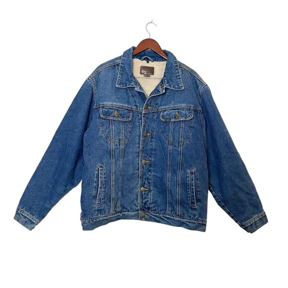 Vintage Lee Sherpa Lined Denim Trucker Jacket- Dark Wash- Men’s Large - Picture 1 of 10